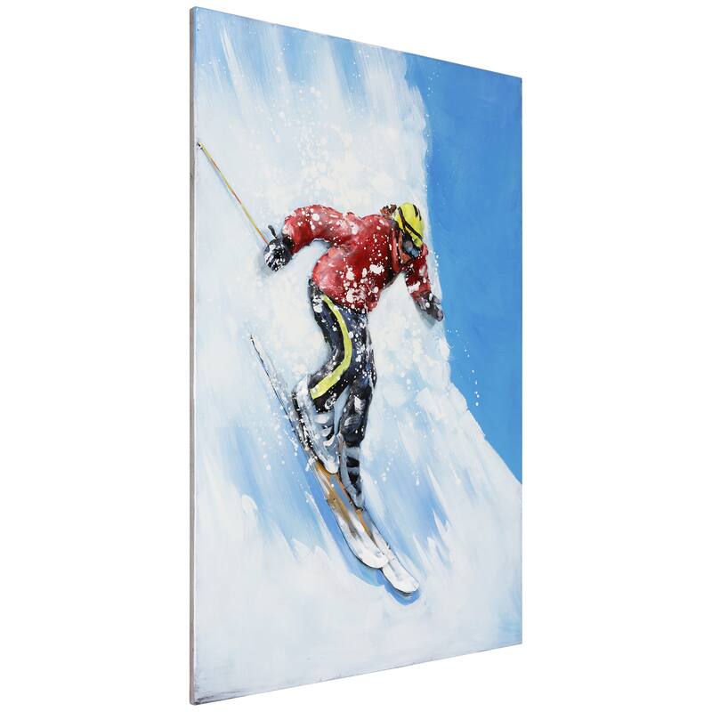 "Skiing" Mixed Media Iron Hand Painted Dimensional Wall Art