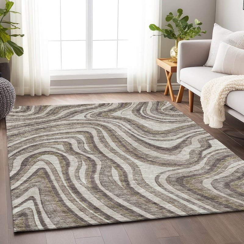 Premium Washable Super Soft Modern Waves Mayfield Rug - Brown - 10' x 14' - Rectangle