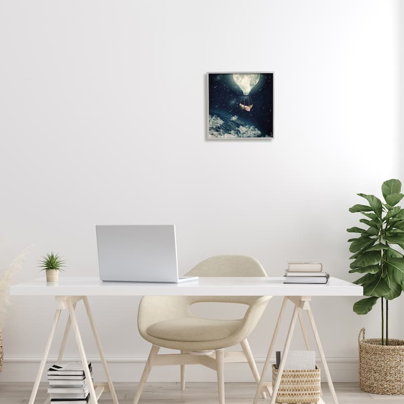 Stupell Dreamlike Moon Balloon Galactic Outer Space Clouds Framed Wall Art - Blue