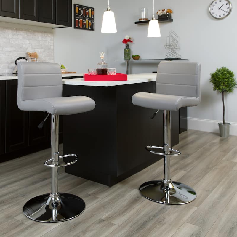Vinyl Adjustable Height Barstool - 16.25"W x 19.5"D x 36.75" - 44.75"H - Grey