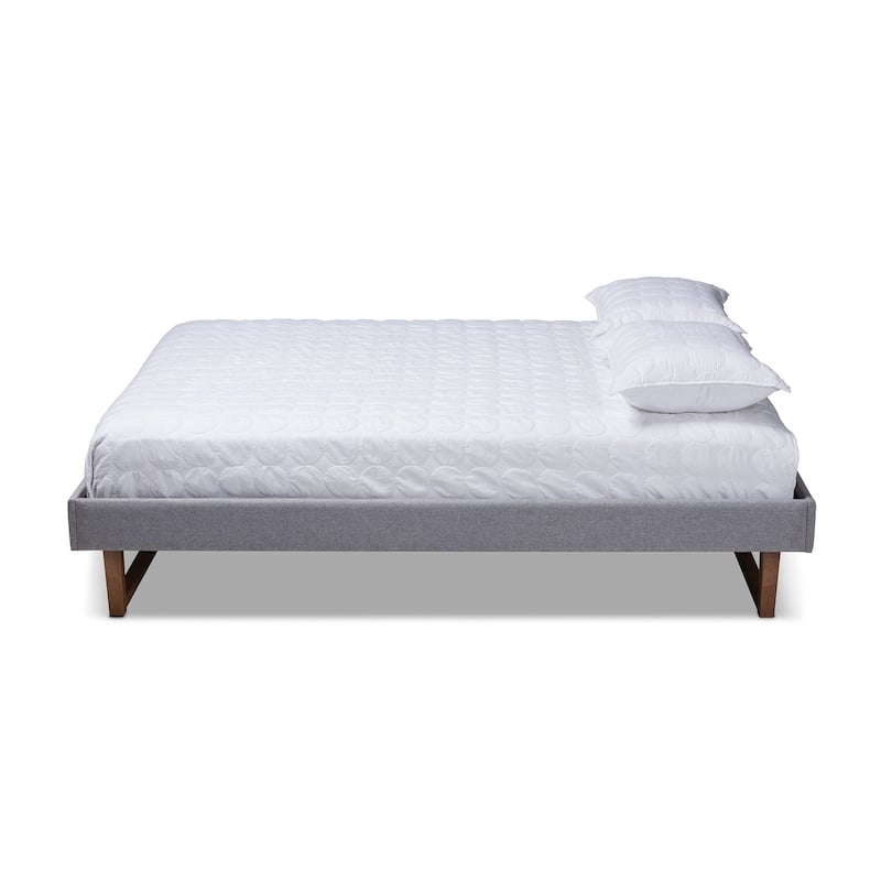 Full Size Bed Frame Modern Platform Bed Grey Fabric Wood Bed