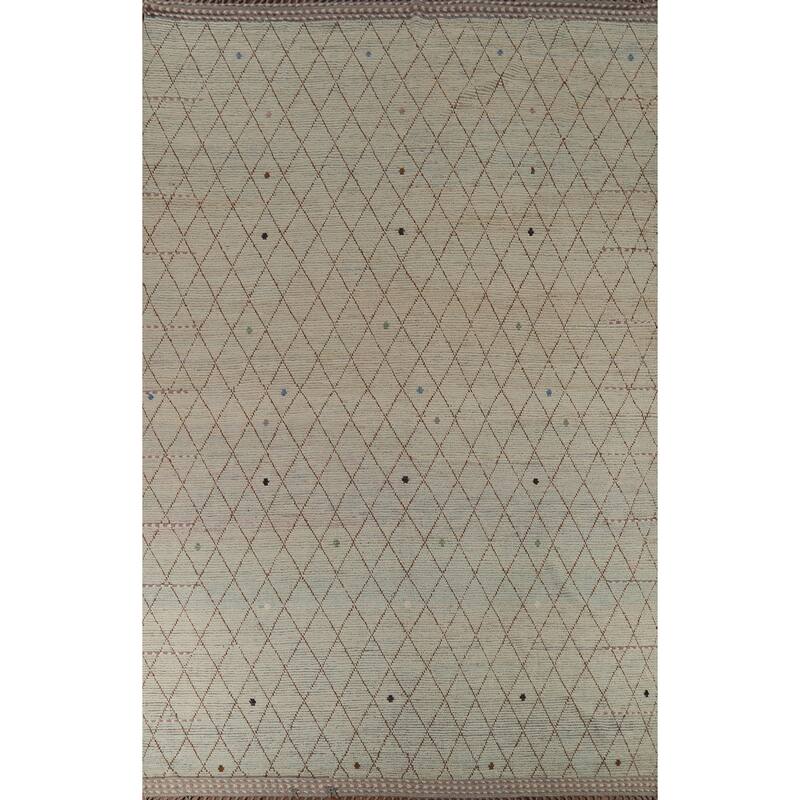 All-Over Trellis Moroccan Modern Large Area Rug Handmade Wool Carpet - 10'0"x 14'4"