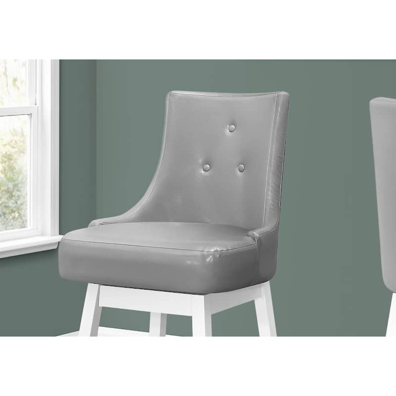 29" Seat Set of 2 Modern Swivel Bar Stools with Full Back Grey Faux Leather and White Wood Frame - 20.5"W x 21"D x 45.5"H