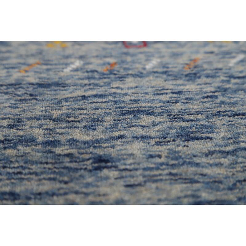 Hand Knotted Oriental 100% Wool Carpet Tribal Stripe Navy Blue & Blues Gabbeh Area Rug - 5' 10'' X 4' 0''