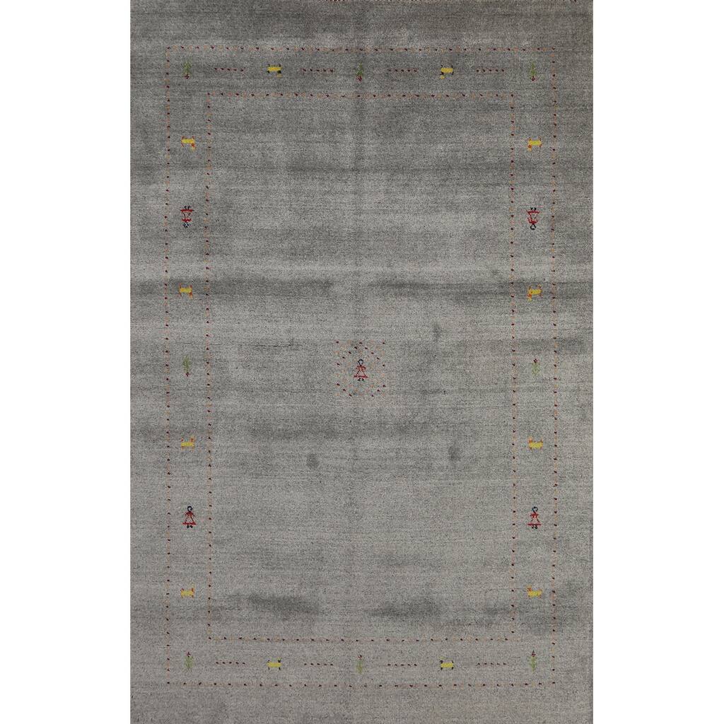 Hand Knotted Oriental 100% Wool Carpet Tribal Tribal Greys & Charcoal Gabbeh Area Rug - 7' 10'' X 5' 1''