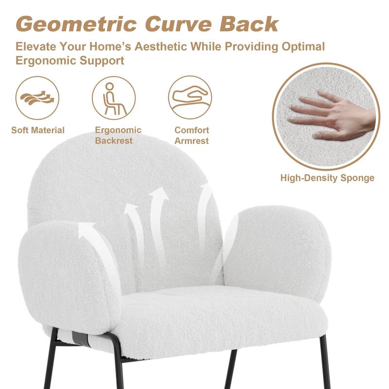 Modern Upholstered Boucle Dining Chair with Armrests