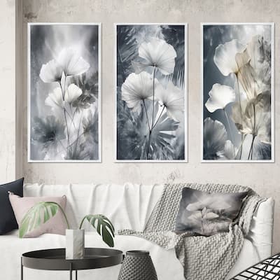 Designart "Tropical_Palm_Art_For_Ginkgo Art III" Floral Leaves Framed Wall Art Set Of 3 For Living Room Decor