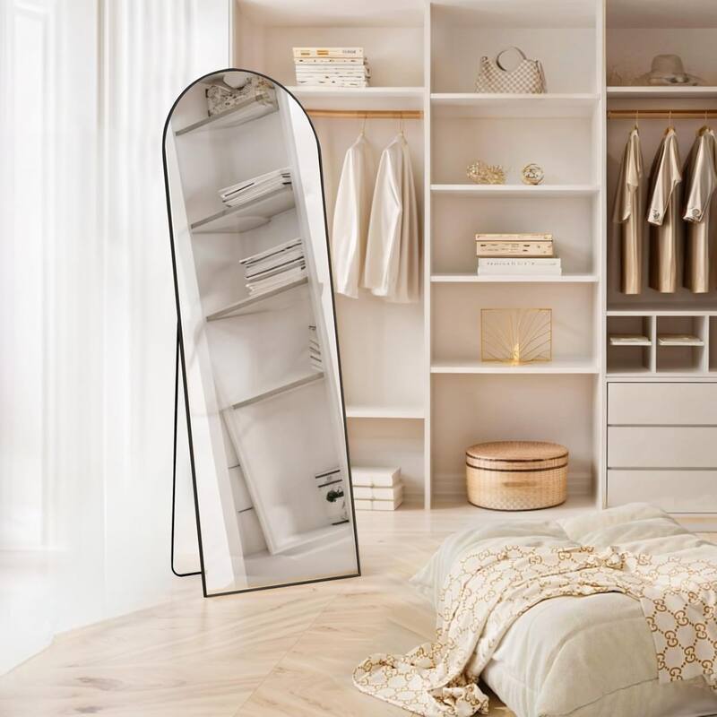 Arched Mirror Full Length, 16"x59" Body Wall Mirrors, Floor Standing,Tall Arch Mirror with Stand Aluminum Alloy Frame