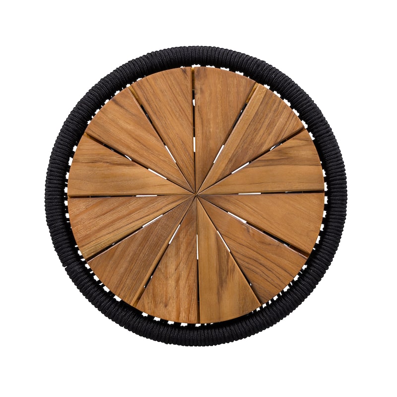 Scott Living - Nara 18.9"H Modern Outdoor Acacia Wood and Woven Rope Side Table, Tapered Cylindrical Silhouettes Design