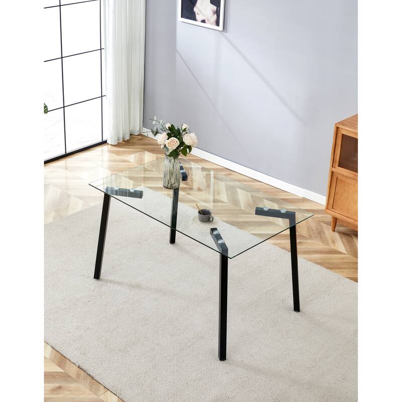 Glass Dining Table Transparent for Living Room, 130*80* 8MM