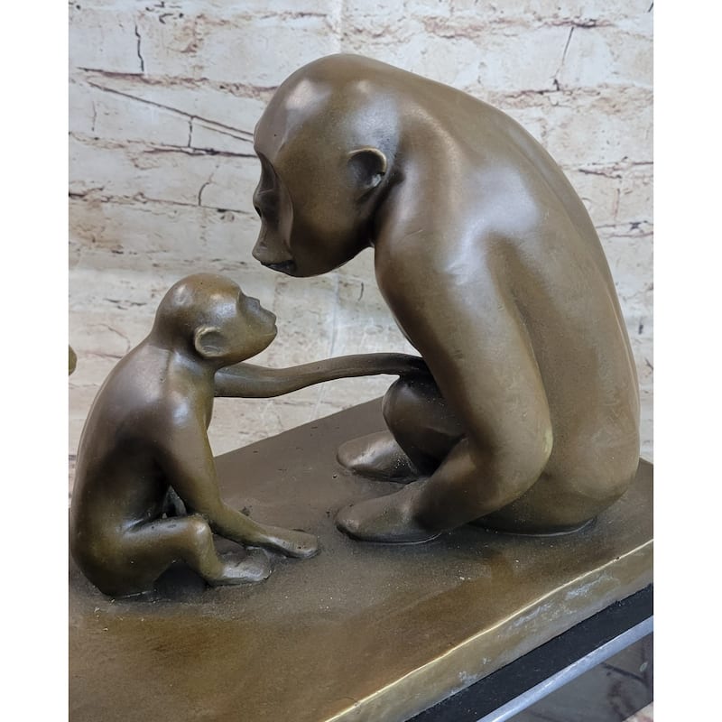 Barye “Monkey Family” Bronze Sculpture – Heartfelt Primate Scene On Marble Base
