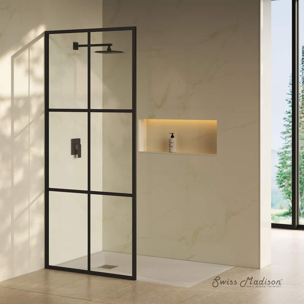 Virage 34 X 76 Framed Fixed 3/8 In. (10Mm) Clear Tempered Glass Shower Door With Black Matte Frame - 34 x 76