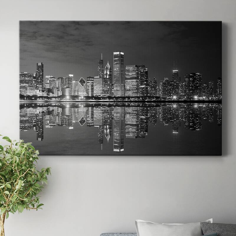 Chicago Panorama Black&White Premium Gallery Wrapped Canvas - Ready to Hang