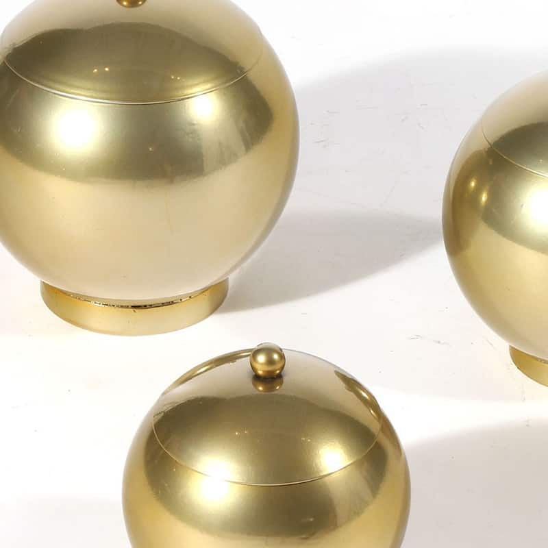 HomeRoots Set of Three Gold Metal Decorative Lidded Canisters - 8' X '9' X '8