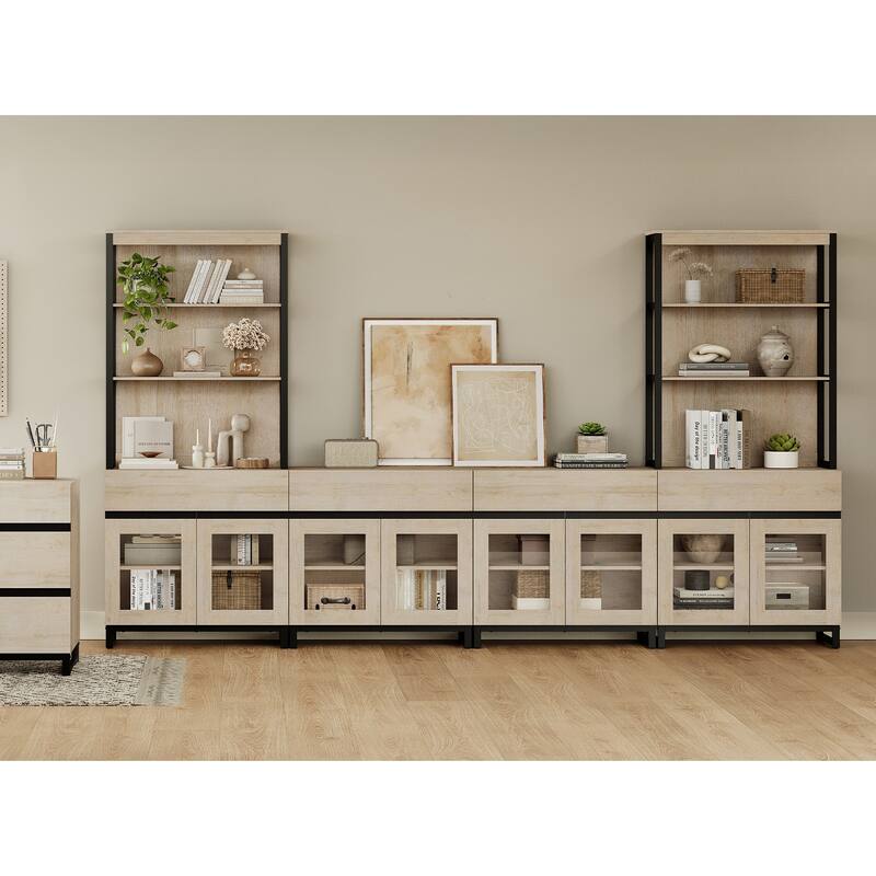 Modern 72" Tall Bookcase with 4 Drawers and Open Book Shelfs,Wood Freestanding Bookshelves for Living room,