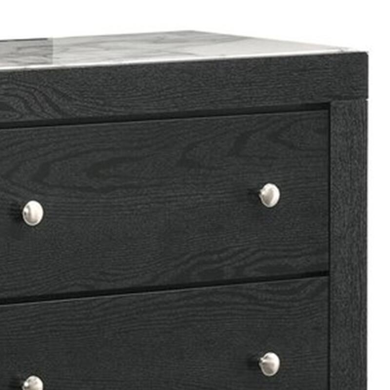 Yoh 57 Inch Wide Dresser with Mirror, 6 Drawers, Round Handles, Black Wood