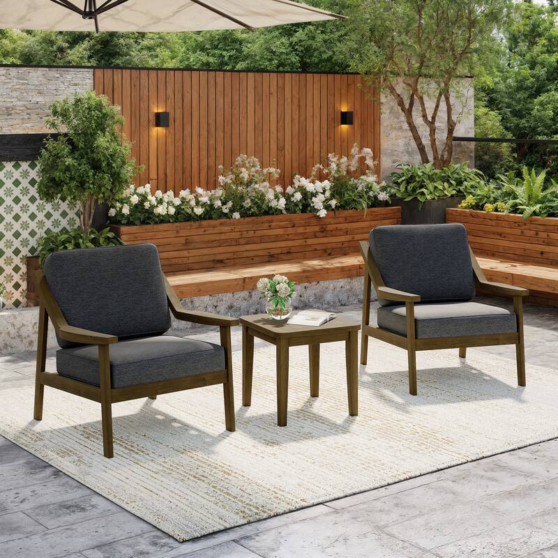Outdoor Patio Wood Bistro Set/Loveseat Set - Brown/Dark Grey - 3-piece