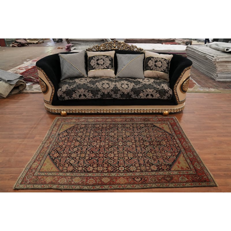 Hand Knotted Oriental 100% Wool Carpet Traditional Geometric Black Malayer Area Rug - 6' 5'' X 4' 5''