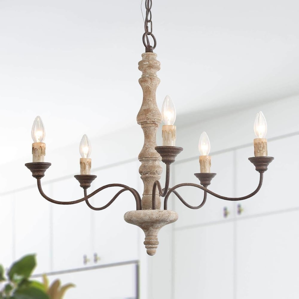 Farmhouse 5-Light Wood Chandelier French Country Light for Dining Room - 23 D x 24.5 H