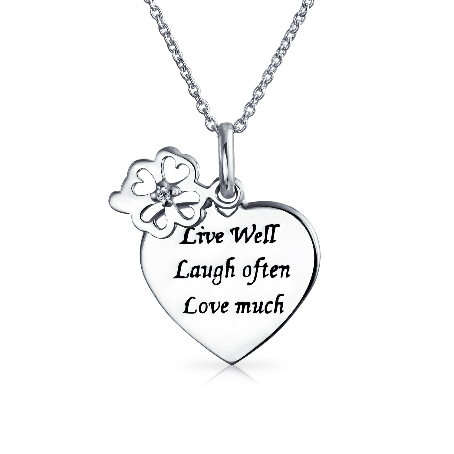 Sterling Silver Womens 1mm Box Chain Love Heart SISTER Message Pendant Necklace A Flower Sterling Silver Womens 1mm Box Chain Love Heart SISTER Message Pendant Necklace A Flower