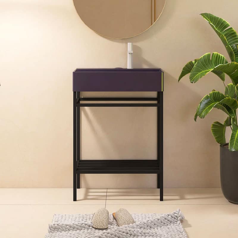 24" Freestanding Bathroom Vanity with Ceramic Sink - 23.62'' x13.98'' x 33.46'' - Black and Purple