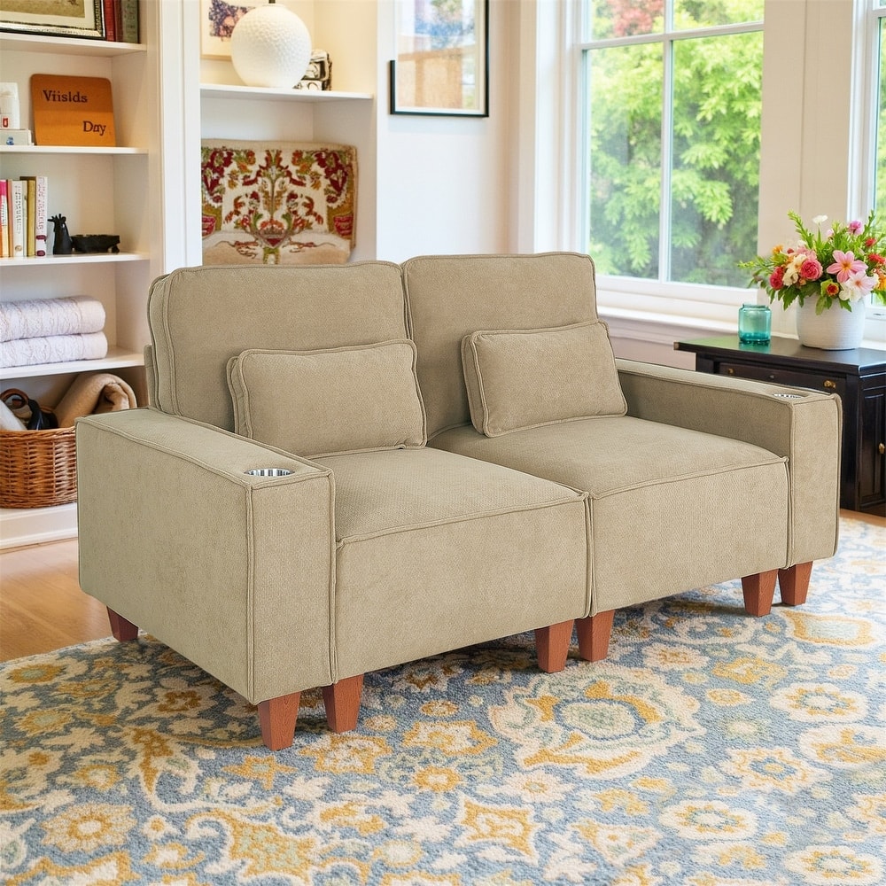 70.9” Chenille Couches, Modern Sofa Couch with 2 Cup Holder and Pillows for Living Room/Bedroom/Office/Apartment