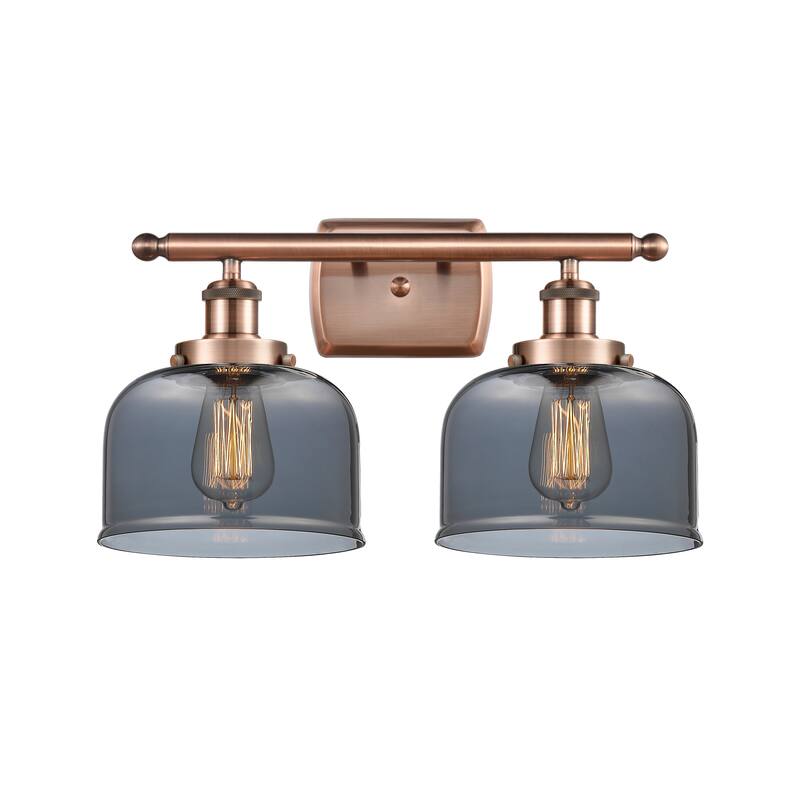 Innovations Lighting Ballston Urban Bell - 2 Light 18" Bath Vanity Light - Antique Copper/Light Smoke