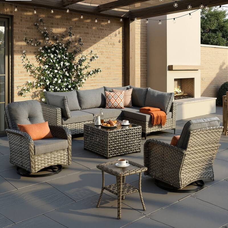 XIZZI 8-Piece Outdoor Wicker Furniture Sectional Swivel Chairs Set - Dark Grey