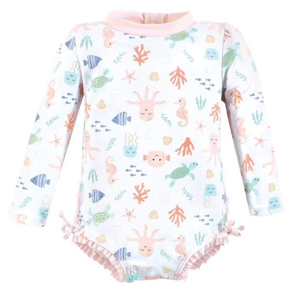 slide 1 of 1, Hudson Baby Girls Rashguard Toddler Swimsuit, Pastel Sea 2T - Pastel Sea Toddler