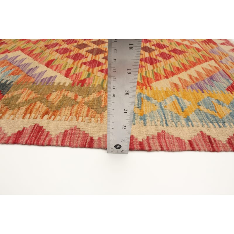 ECARPETGALLERY Flat-Weave Bold and Colorful Red Wool Kilim - 2'9 x 4'4