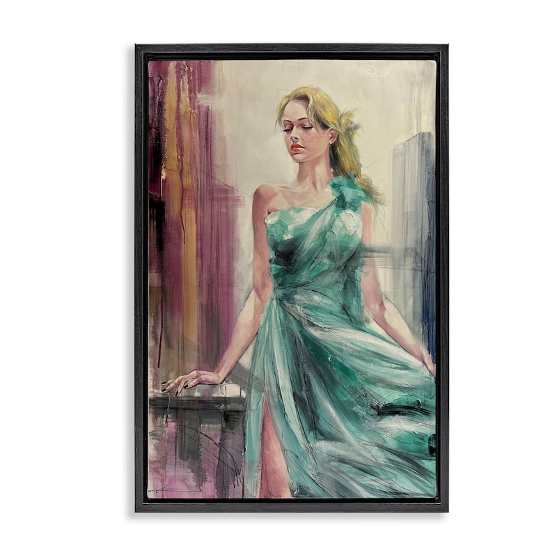 Stupell Elegant Blonde in Dress Framed Floater Canvas Wall Art Design By Lucille Lee - 21 x 31 - Black