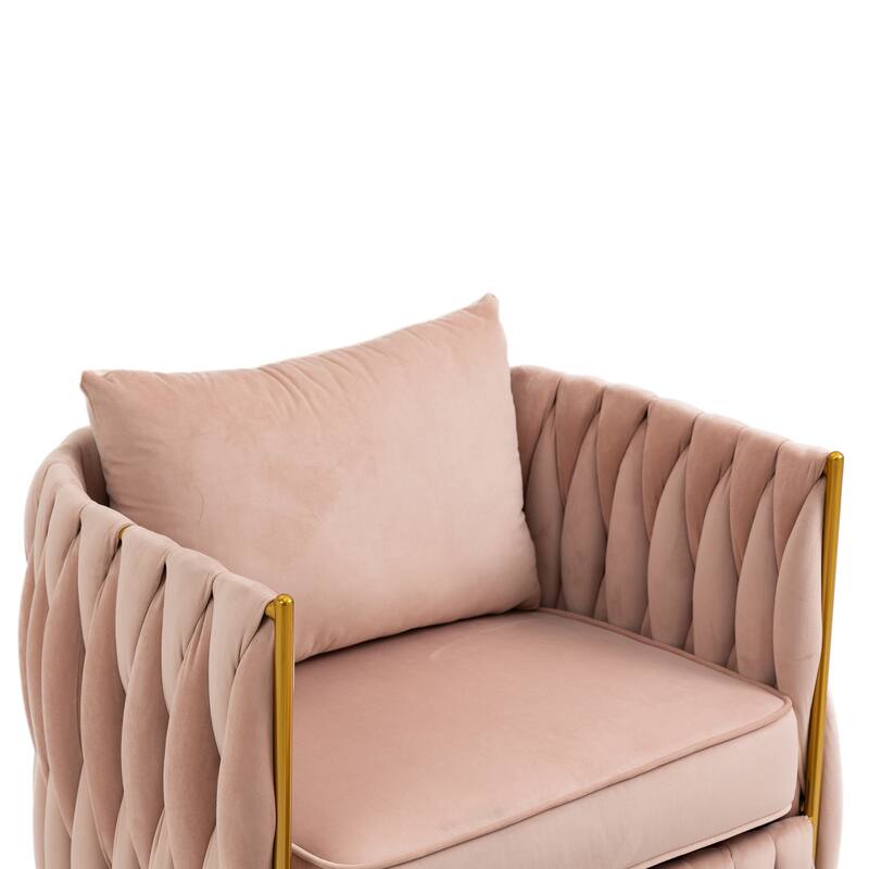 Accent Chair with Storage Ottoman, Modern Hand Woven Vanity Chair (Pink)