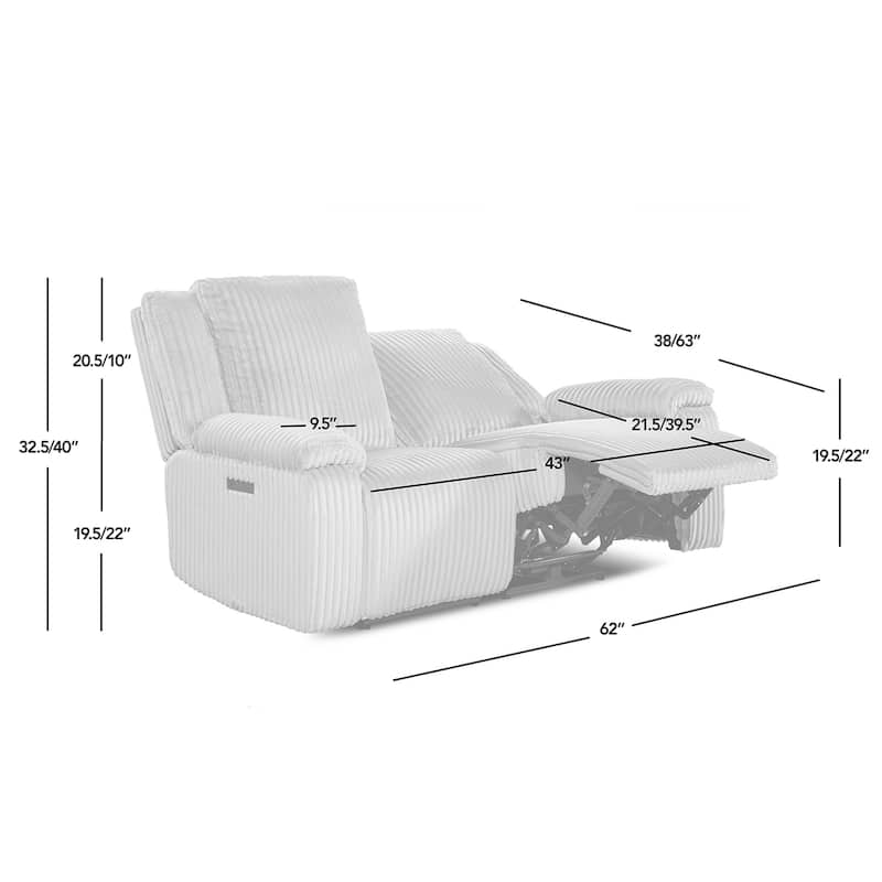 Jennifer Taylor Home Philip 62" Power Motion Recliner Loveseat Sofa, Moon Gray Corduroy