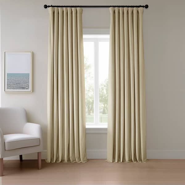 slide 2 of 11, Exclusive Fabrics Heritage Plush Velvet Room Darkening Curtains (1 Panel) Luxury Velvet Curtains for Bedroom & Living Room. 50 X 108 - Light Beige