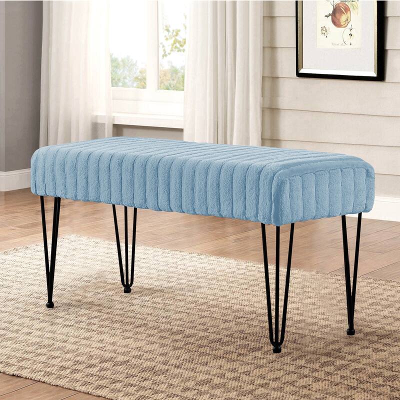 Serenta SuperMink Fauxfur Ottoman Bench - 46" x 16" x 22" - Forget Me Not
