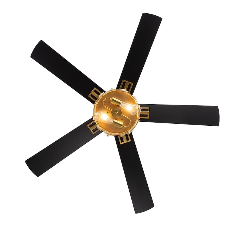 52" Reversible 5-Blade Farmhouse Glam Floral Glass Caged Ceiling Fan with Light and Remote