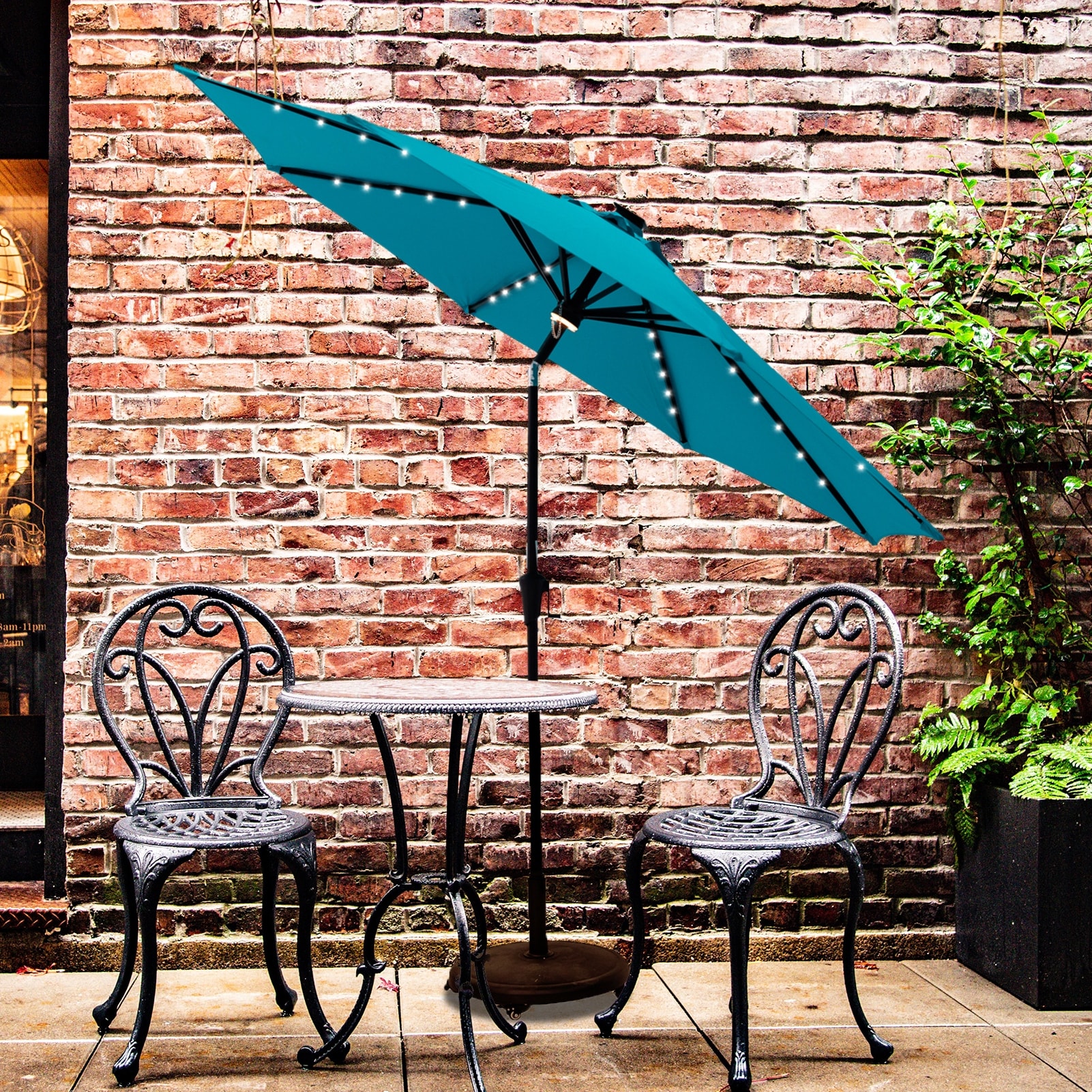 FLAMEu0026SHADE 10 ft Solar Powered LED Outdoor Market Patio Umbrella - On Sale  - Bed Bath u0026 Beyond - 35520645