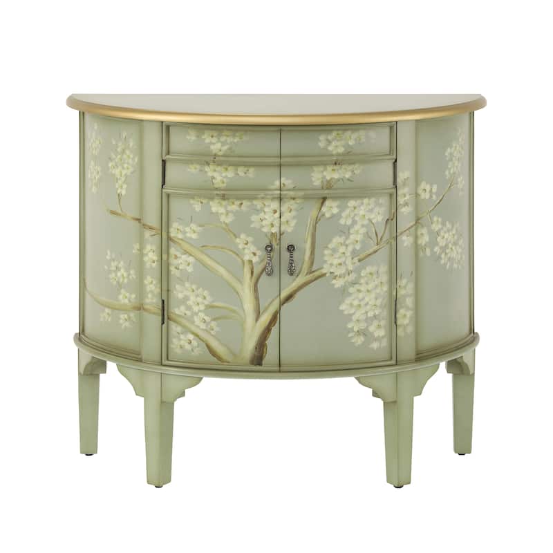 Christopher Knight Home - Maribelle Vintage Hand-Painted Half Moon Accent Cabinet with Floral Design and Gold Trim - Soft Green