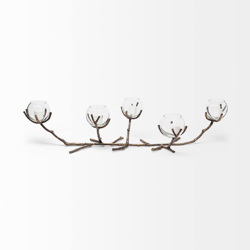 Vine I Distressed Silver Metal Creeper Five Candle Table Candle Holder