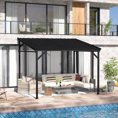 VEIKOUS 8 x 10 FT Wall-Mounted Lean-To Gazebo with Steel Roof for Outdoor