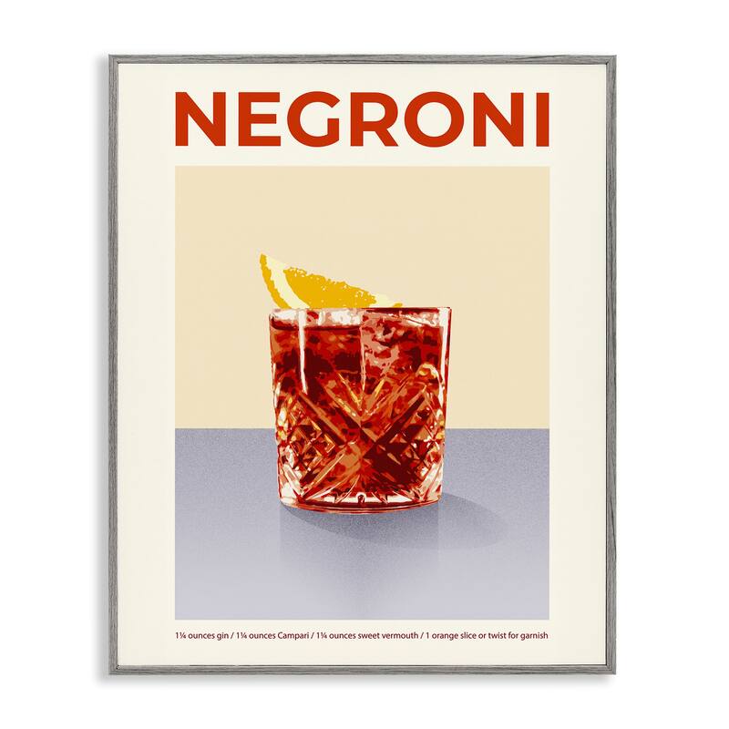 Stupell Negroni Classic Cocktail Framed Giclee Art Design By Victoria Barnes - 11 x 14 - Grey