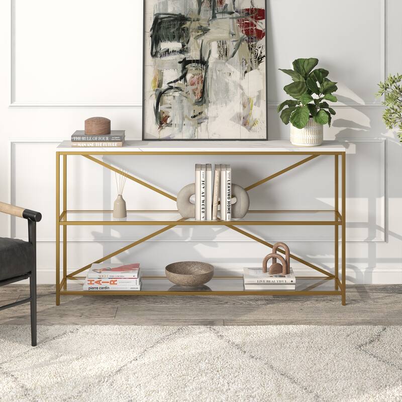 Fionn 55" Wide Rectangular Console Table with Faux Marble Top - 55" Wide
