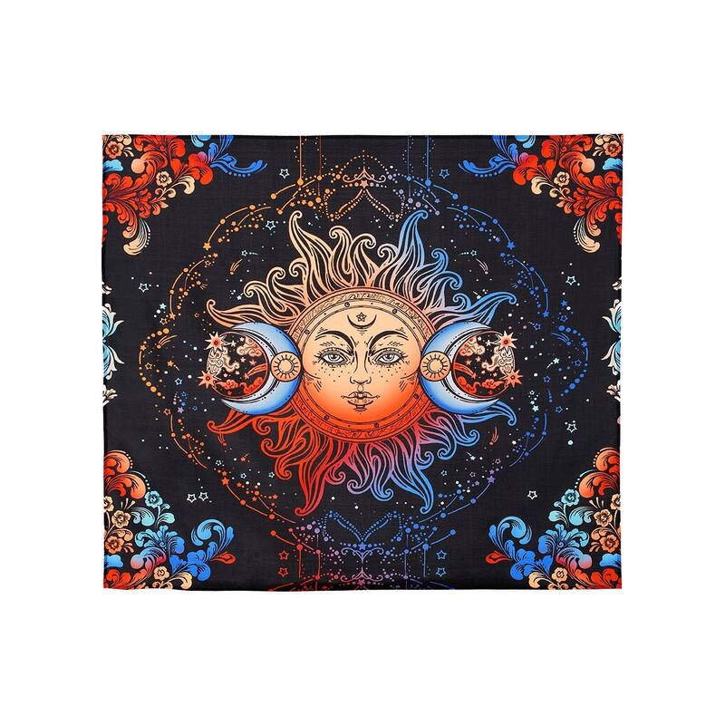 50"x58" Soft Polyester Wall Hanging Sun and Moon Tapestry with Retro Floral HD Print - 50.39” x 57.87”