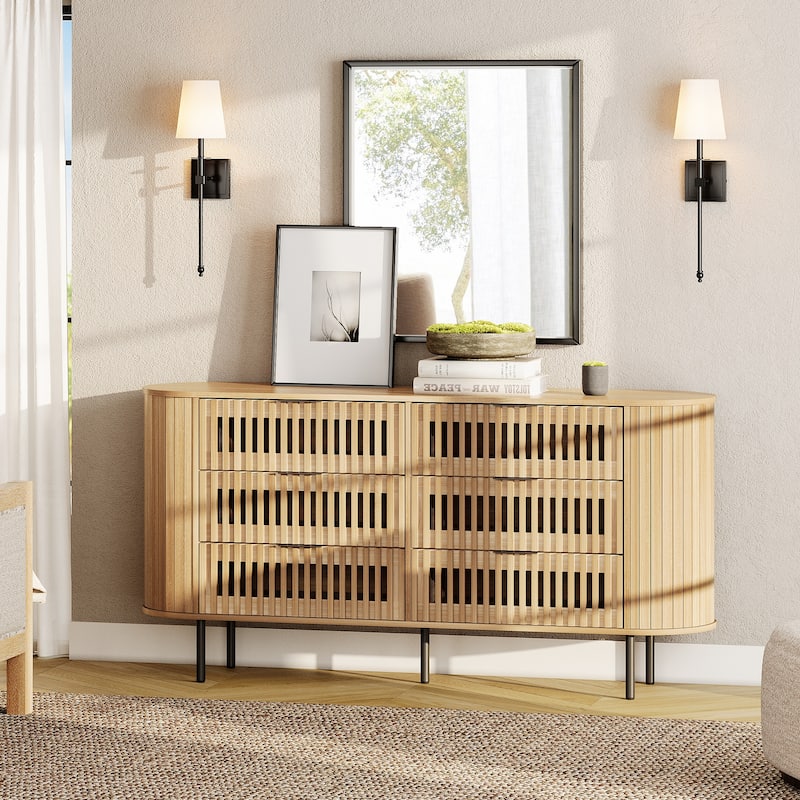 WAMPAT Fluted Dresser for Bedroom with 6 Drawers