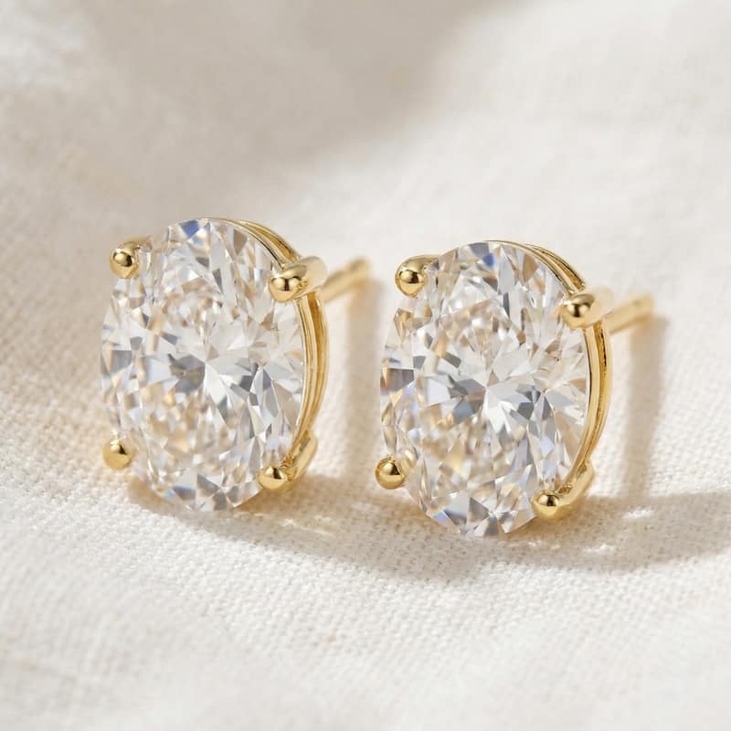 Bliss Diamond 2 Ct Lab Grown Oval Shape Diamond Studs Yellow Gold Earrings