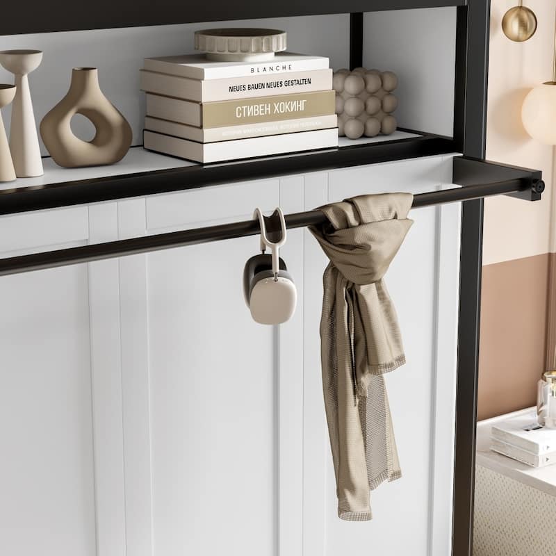 Metal Twin Size Murphy Bed with Shelves,Foldable and Space-saving Design