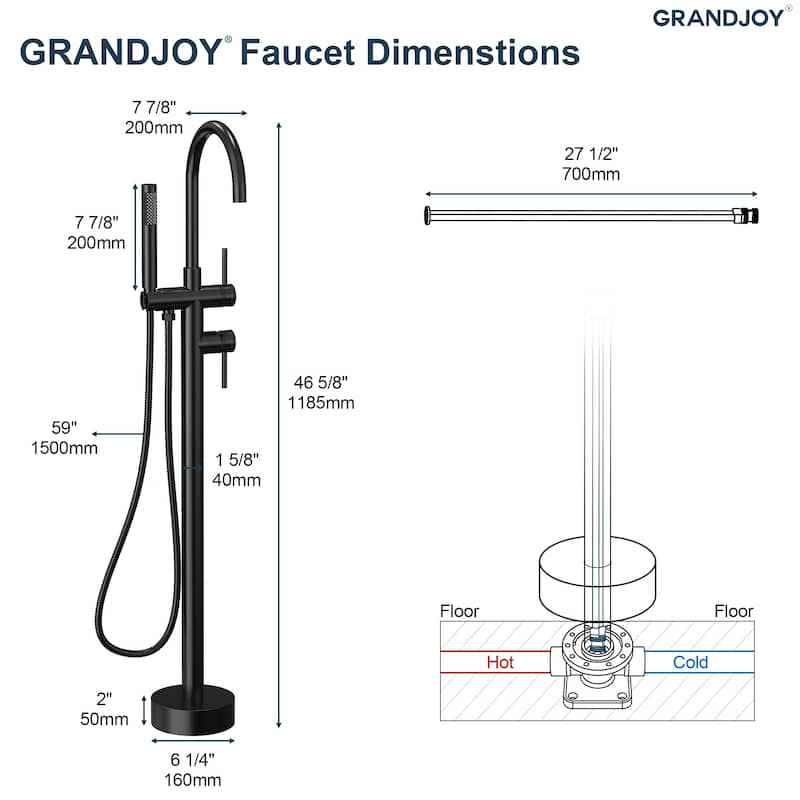 GRANDJOY 1-Handle Freestanding Tub Faucet with Integrated Hand Shower