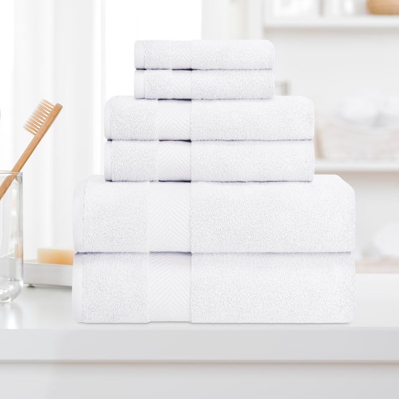 Superior Soft and Absorbent Zero Twist Cotton 6-piece Towel Set - White