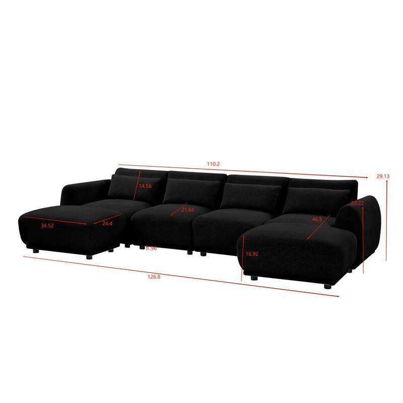 Comfy Lambswool Sectional Couch For Living Room, Boucle Convertible Modular Sofa