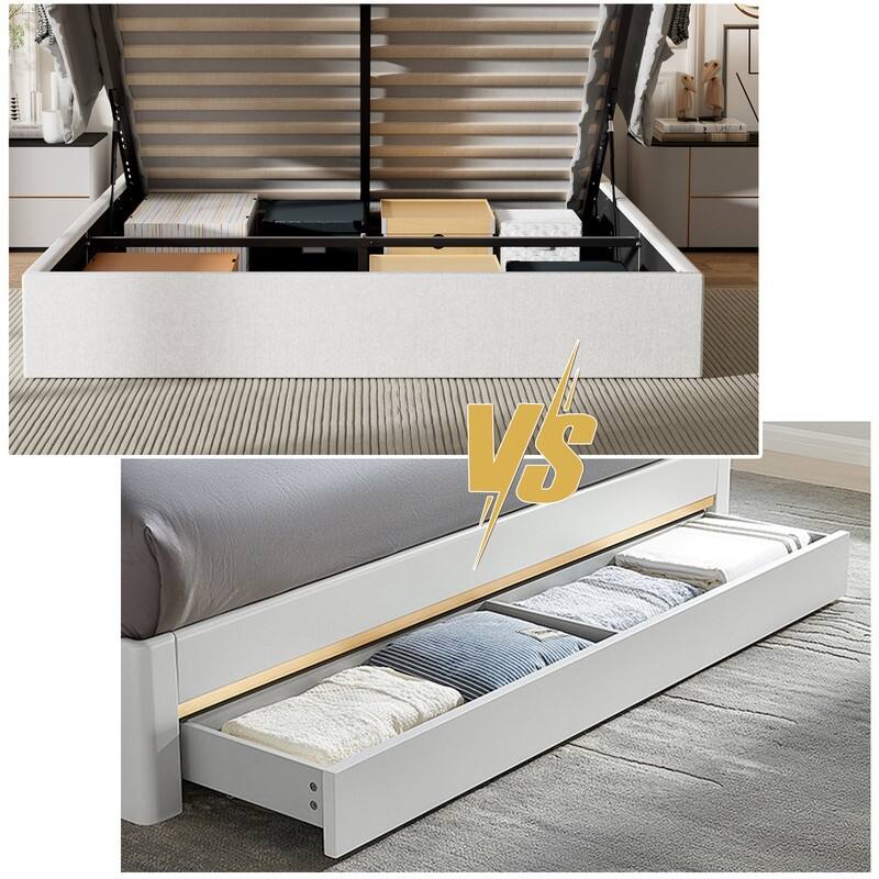 Modern Upholstered Lift-Up Storage Platform Bed with Headboard